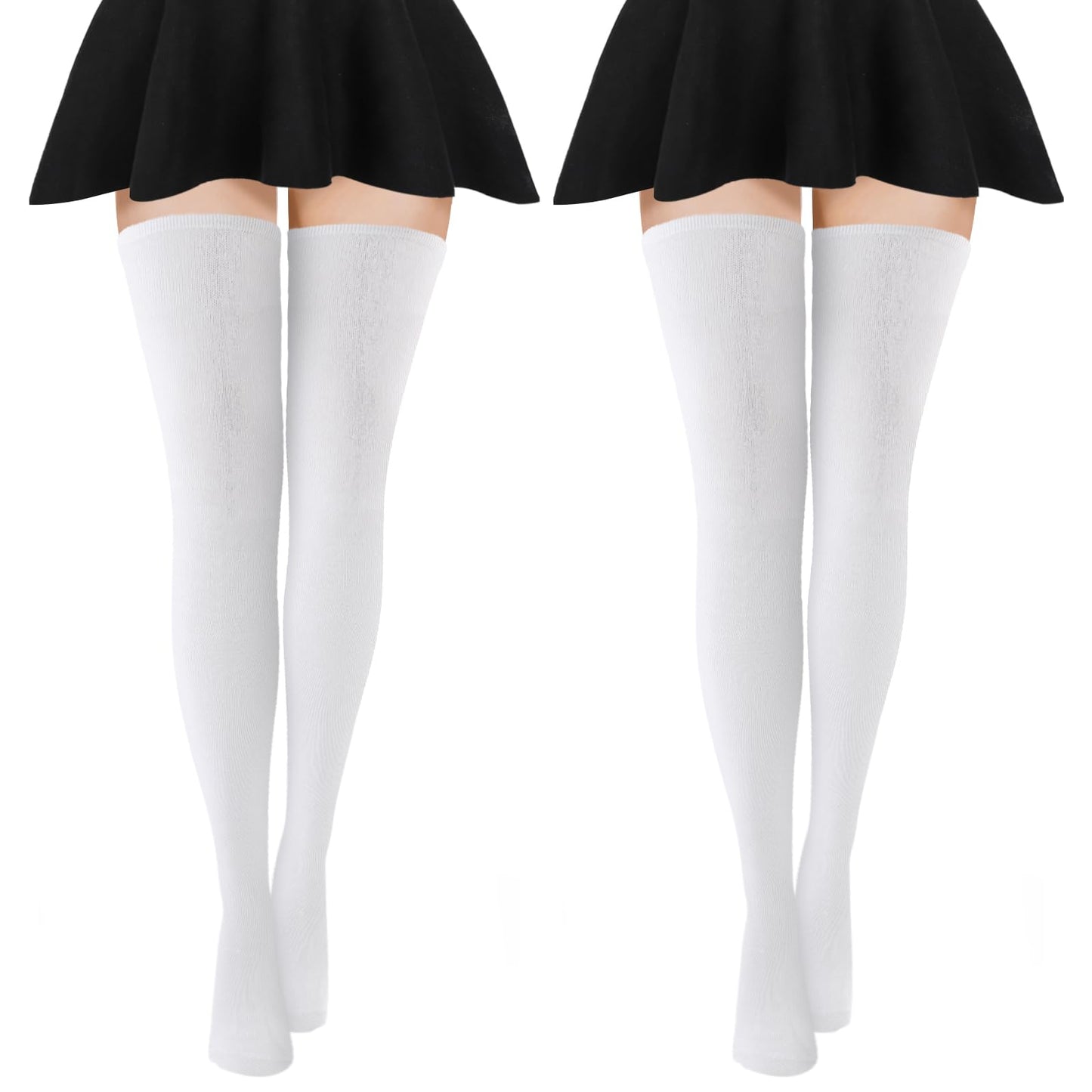Yolev 2 Pairs Extra Long Socks Thigh High Socks Extra Long Boot Stockings Over Knee Leg Warmers for Women (White)