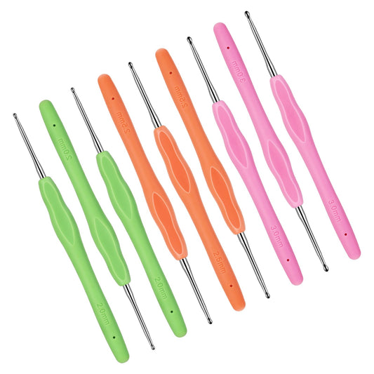 9pcs Ergonomic Crochet Hook, 2mm 2.5mm 3mm Crochet Needles, Rubber Handle Crochet Hook Set for Arthritic Hands, Knitting Needles for Knitting Shoes Bags Gloves Socks and Scarf(Green, Orange, Pink)