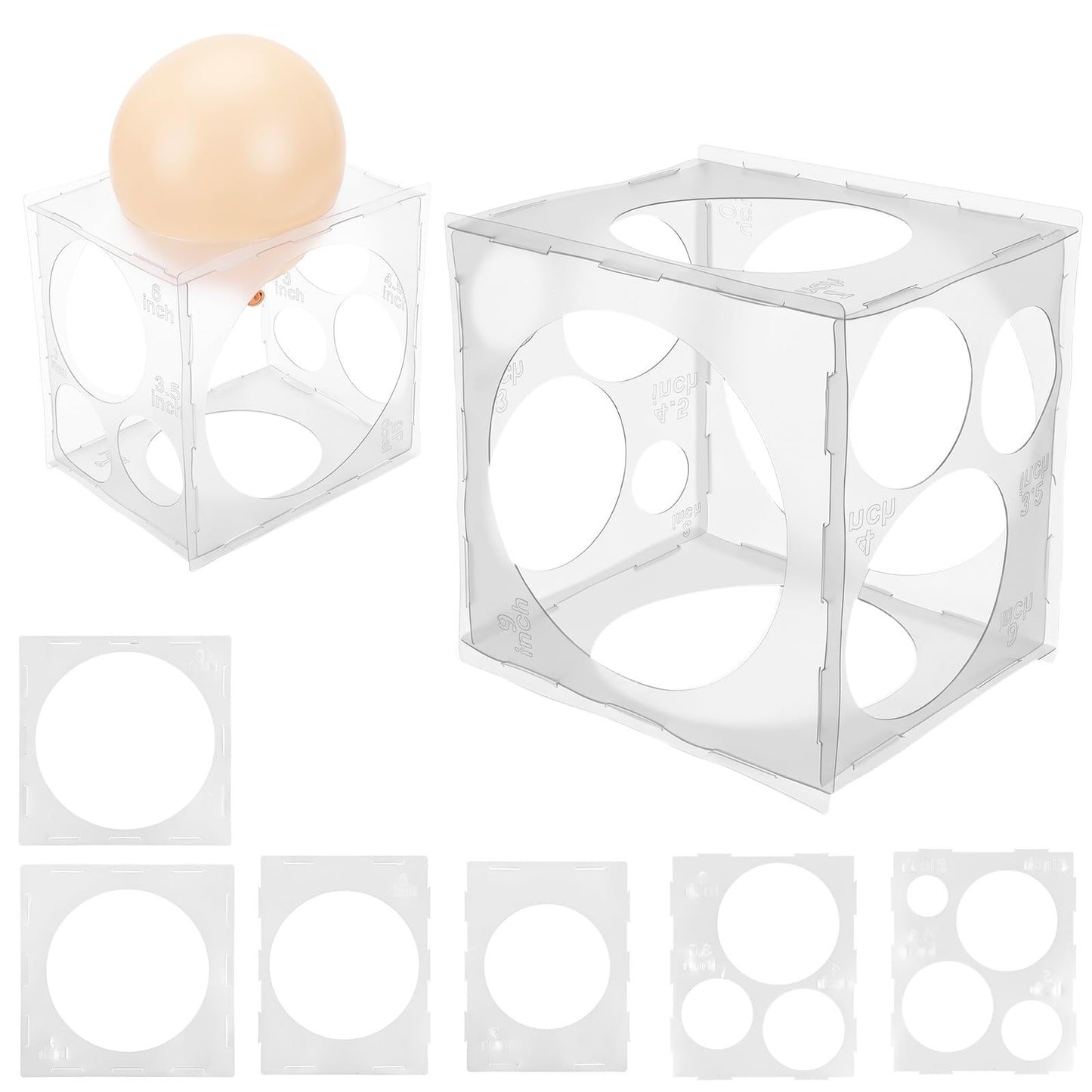 11 Holes Balloon Sizer Cube Box, 2-10 Inch Foldable Balloon Measure Box Clear Plastic Balloons Size Measurement Tool Party Balloons Arches Columns Decoration