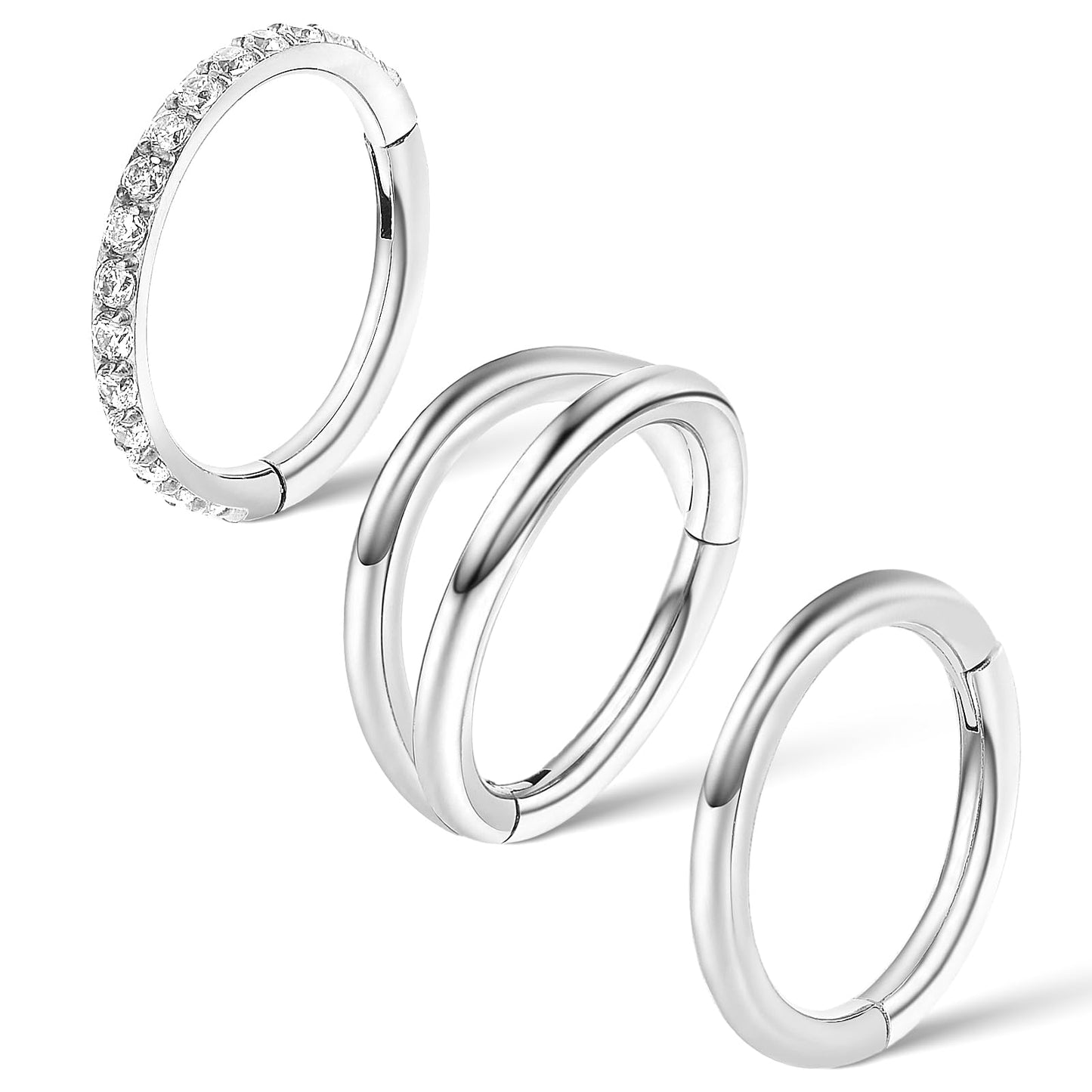 Lusofie 3Pcs Silver Nose Hoop Surgical Steel Helix Conch Hoop Earring Hinged Clicker Nose Ring 16G Septum Ring Cartilage Lip Earring Hoops Piercing Jewelry for Women(8mm)