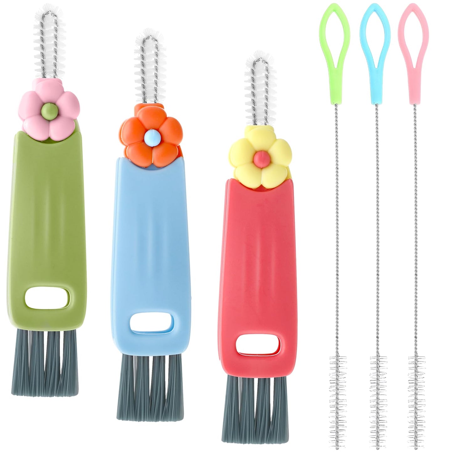 3-Piece 3-in-1 Lid Cleaning Brush with 3-Piece 200 mm Straw Cleaning Brush, Multifunctional Crevice Cleaning Brush Portable Cup Brush Cleaner for Openings, Corners and Straw Cleaning of