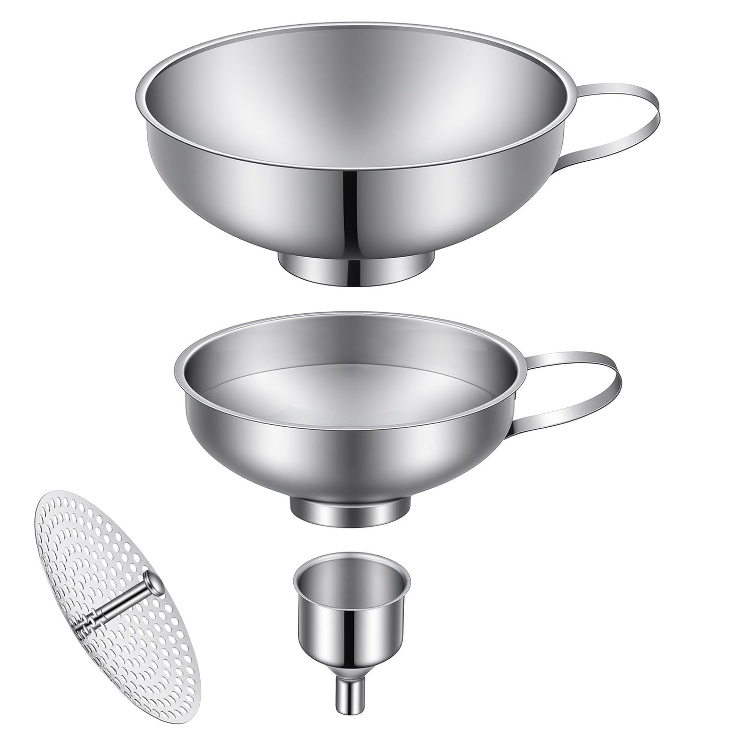 4 Pieces Stainless Steel Funnel Set - Kitchen Funnels with Fine Mesh Strainer - Canning Funnel Compatible with Wide and Narrow Mouth Mason Jars, Oil Bottles, Spice Jars