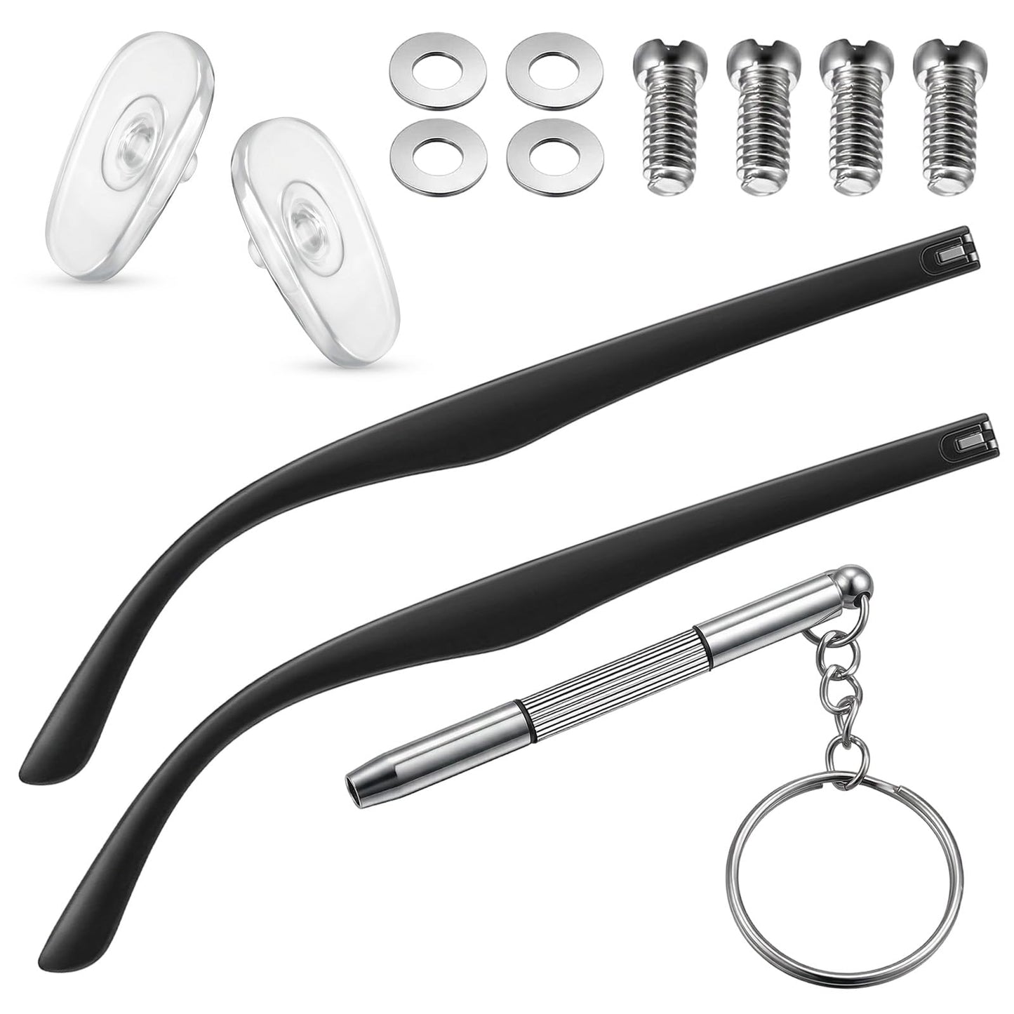 Universal Glasses Arm Replacement Kit, Includes Eyeglasses Legs, Screws, Screwdriver, Washers, Nose Pads for Sunglasses, Reading Glasses Repair