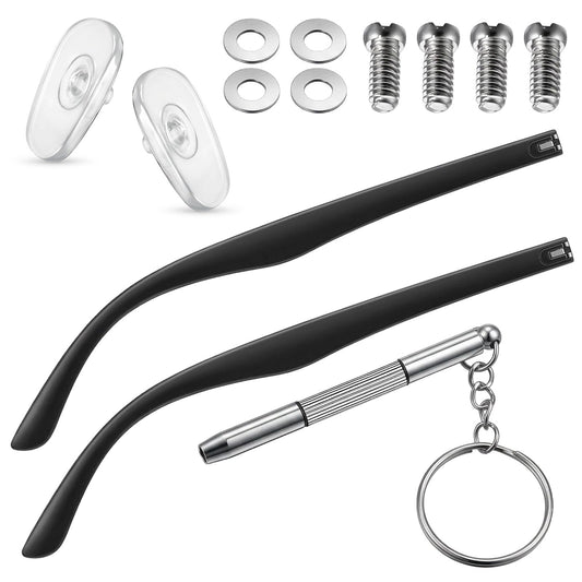 Universal Glasses Arm Replacement Kit, Includes Eyeglasses Legs, Screws, Screwdriver, Washers, Nose Pads for Sunglasses, Reading Glasses Repair