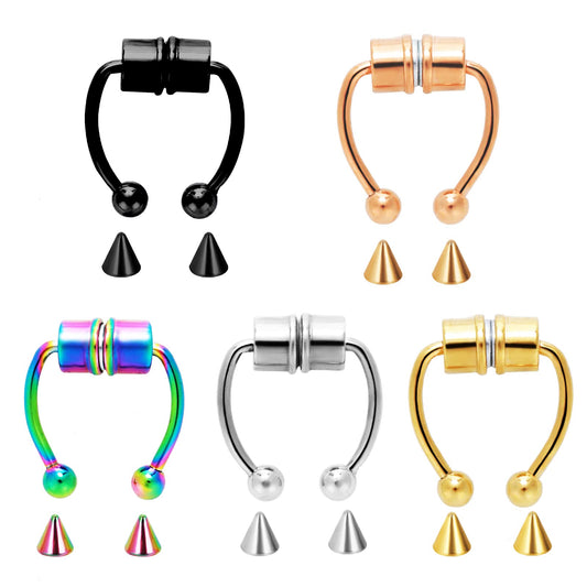 Lusofie 5Pcs Magnetic Septum Piercings Magnetic Nose Ring Stainless Steel Fake Nose Ring Horseshoe Faux Non-Pierced Clip On Nose Hoop Rings