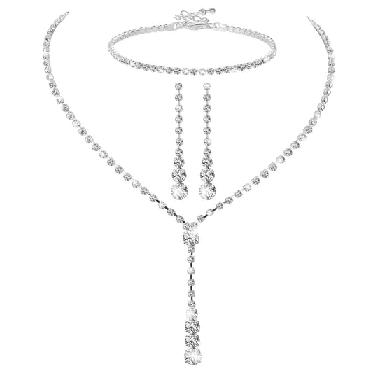 Yolev 4Pcs Bridal Teardrop Necklace Dangle Earrings Silver Rhinestone Jewelry Set for Wedding Prom Jewelry Set for Bride and Bridesmaids