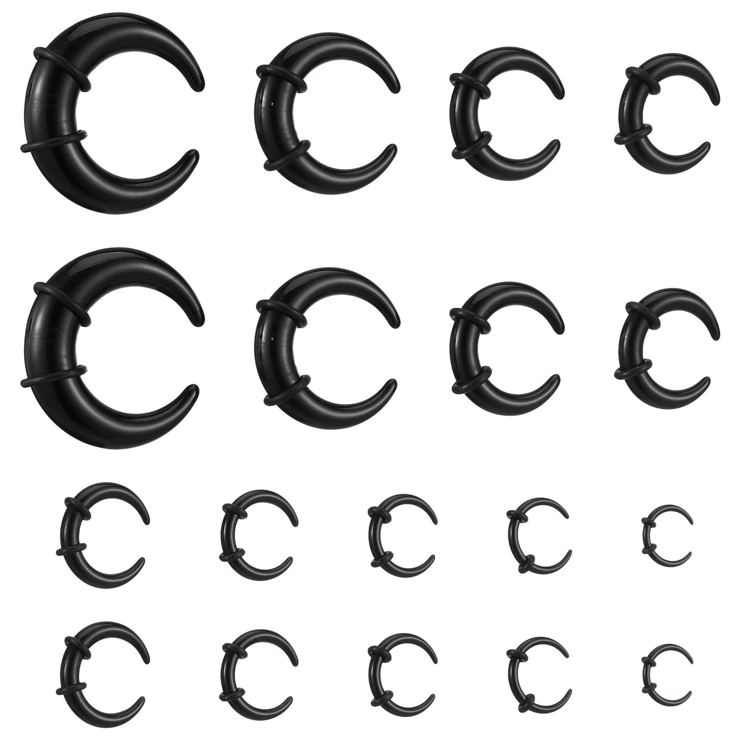 HaiFafafaing 18 Pcs Acrylic Septum Rings, C Shape Pincher Tapers Septum Ring, Ear Taper Kit Stretching Expander Rings For Nose Ear Gauges Size 14G 12G 10G 8G 6G 4G 2G 0G 00G
