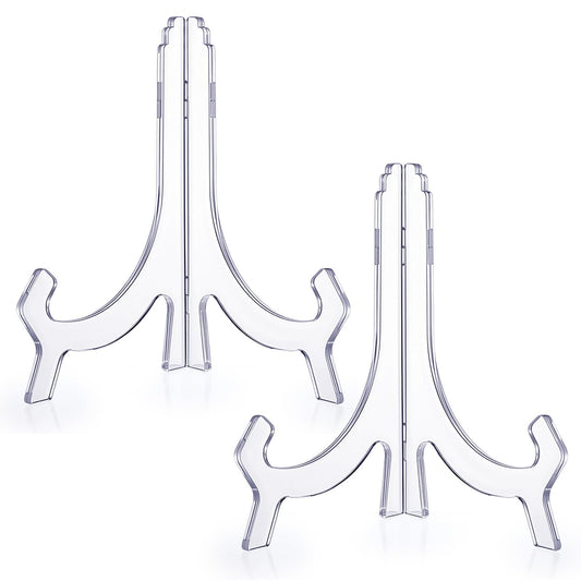 HaiFafafaing 2pcs 6.3" Acrylic Plate Stands,Clear Decorative Plate Holder,Folding Easel For Card, Frame, Picture, Magazine, Book, Cd,Tables Decoration