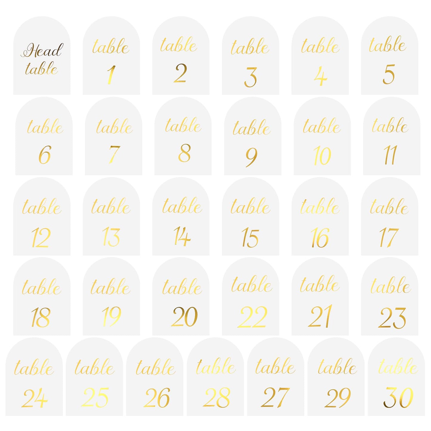 Arch Table Numbers 1-30 + Head Table - 5 x 7 Inch Paper Wedding Table Number Cards, Double-Sided, Elegant Gold Foil Embossed, Perfect for Wedding Reception Anniversary Party Events, No Holders