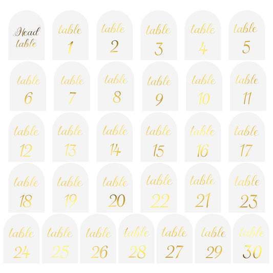 Arch Table Numbers 1-30 + Head Table - 5 x 7 Inch Paper Wedding Table Number Cards, Double-Sided, Elegant Gold Foil Embossed, Perfect for Wedding Reception Anniversary Party Events, No Holders