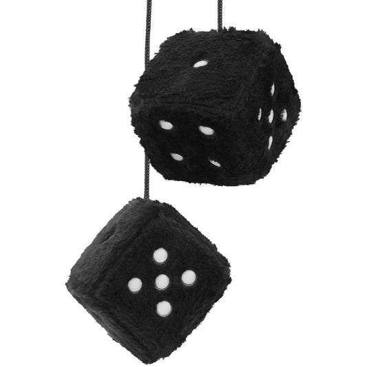 Fuzzy Dice for Car Pair of Retro Square Fuzzy Dice for Rear View Mirror Hanging Accessories Black Car Dice Car Ornament Decorations(2.75 Inch)