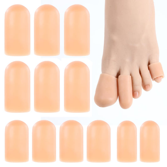 12 Pack Silicone Toe Protectors, Soft Gel Toe Sleeves, Toes Covers for Women and Men, Skin Color, Pain Relief for Corns, Blisters, Calluses 12 Pack (6 Large+4 Medium+2 Small)
