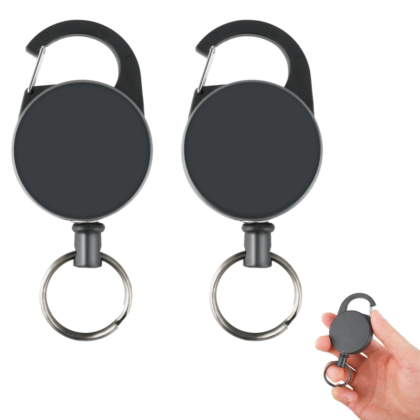 DIVINA VITAE 2 Pack Heavy Duty Retractable Keychain Retractable Key Ring Key Holder with Multitool Carabiner Key Chain Durable Key Card Holder Retractable Key Holder Belt Clip