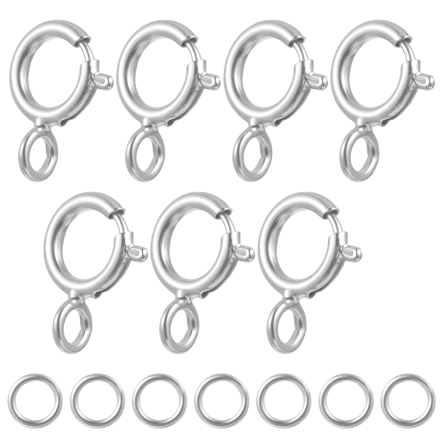 7 Sets 925 Sterling Silver Necklace Clasps 5mm Spring Jewelry Clasp with 4mm Closed Jump Rings Necklace Clasps and Closures for Jewelry Making Bracelet Necklaces Connector(Silver)