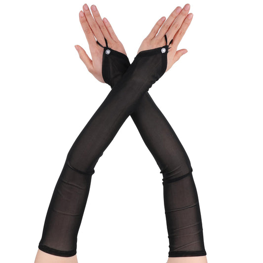 DIVINA VITAE Black Mesh Gloves Women Long Fingerless Gloves Sheer Gloves Mesh Arm Gloves Black Opera Gloves Long Tulle Gloves for Wedding Bridal Opera Prom Party Halloween Costume