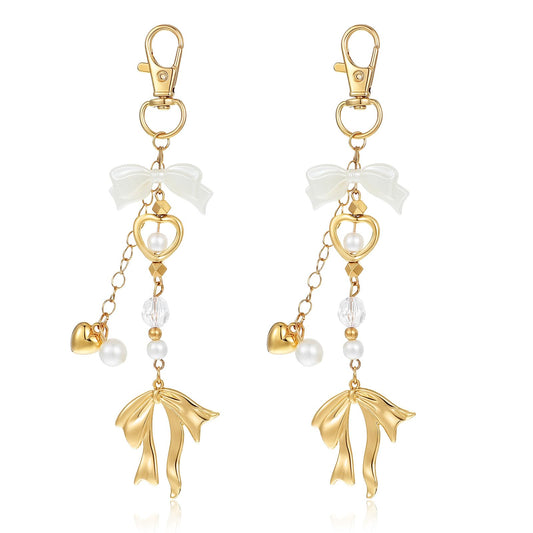 Lusofie 2 Pcs Bow Keychain Bow Bag Charm Key Chain Charms Gold Purse Chain Coquette Keychains Y2k Cute Zipper Pull Charm Keychains for Women