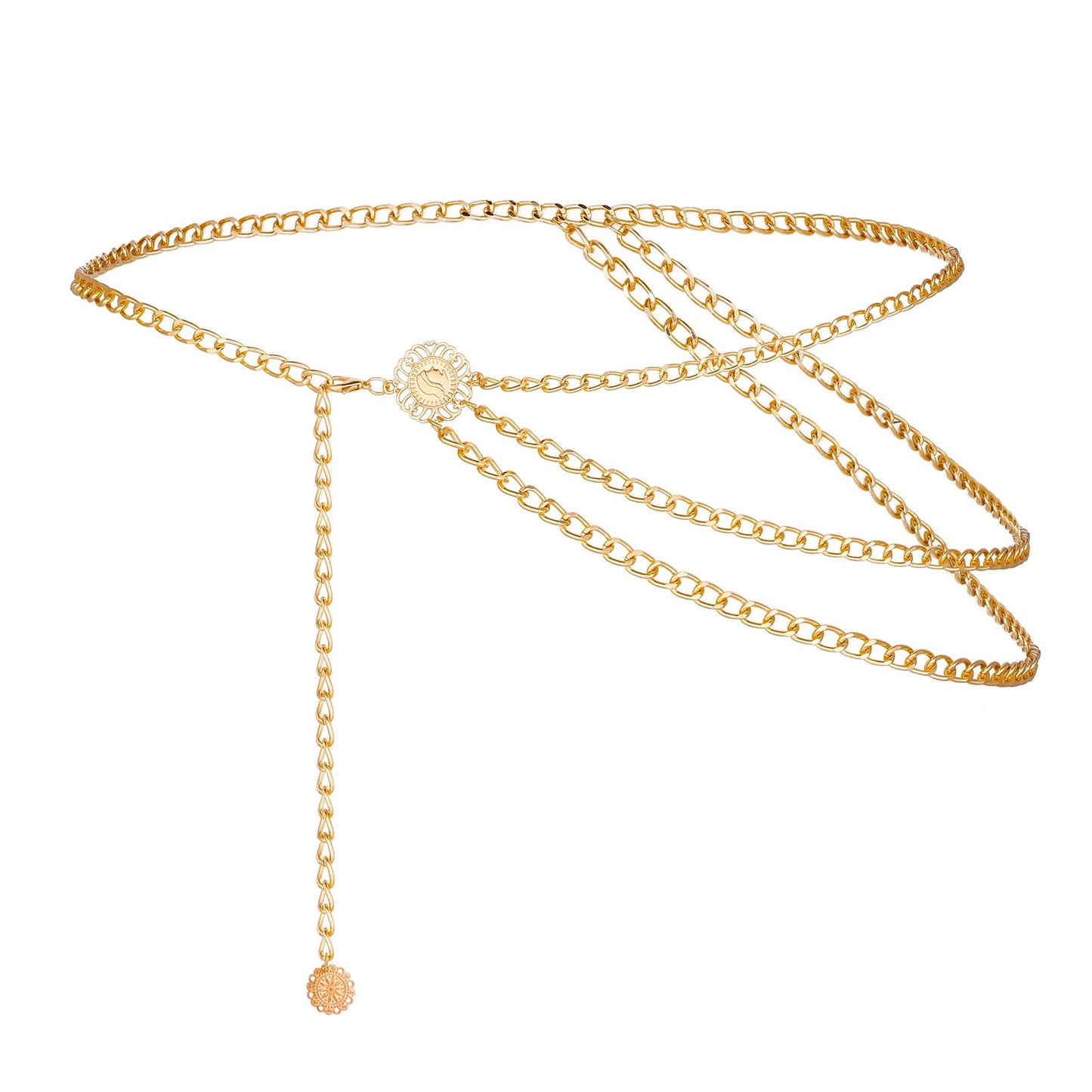 Lusofie Gold Waist Chain Belt Metal Chain Belt Multilayer Adjustable Gold Belt Chain for Women Dresses Jeans Trousers (90CM)