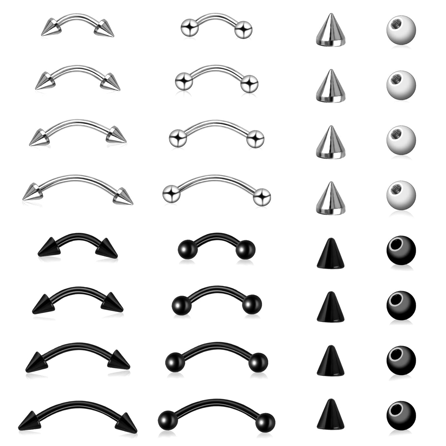 Yolev 16pcs Eyebrow Piercing Jewelry Vertical Labret Lip Piercing Jewelry Eyebrow Rings Piercing Kit Jewelry Surgical Steel Curved Barbell Tiny Vertical Labret Lip Jewelry Ear Rook Helix Conch Daith