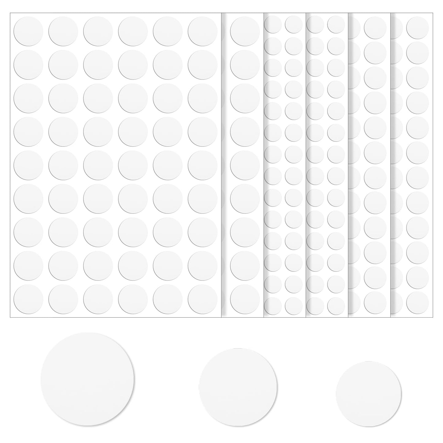 1160PCS Self-Adhesive Screw Hole Cover Caps, 12mm 15mm 21mm White PVC Dustproof Non-Faded Stickers for Furniture, Cabinets, Walls, Desks