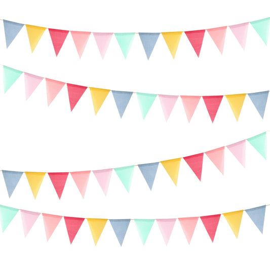 Pennant Banner Flags Pastel - Colorful Triangle Banners for Birthdays Easter Classroom School Carnival Garland Outdoor Burlap Bunting Party Decorations 4 Strings