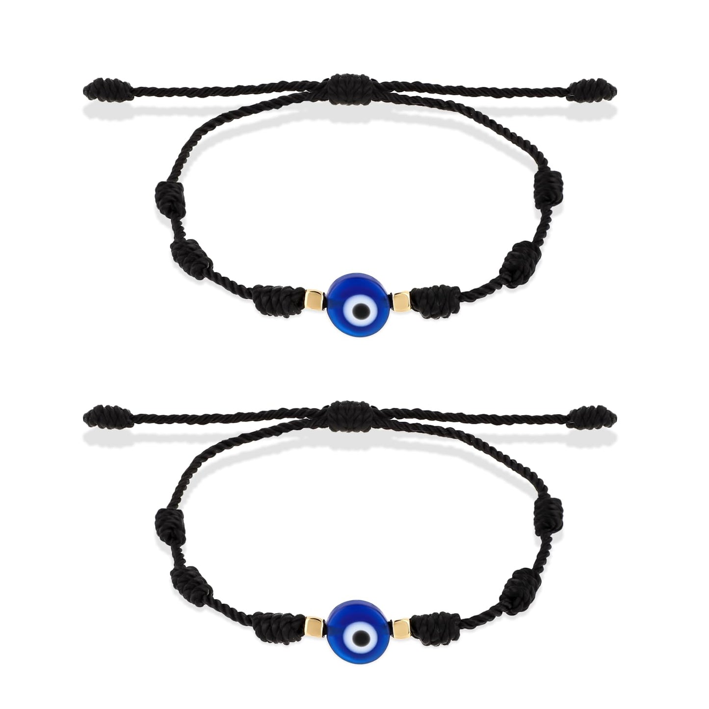 Yolev 2 Pieces Evil Eye String Bracelets Handmade Black String Evil Eye Bracelet Adjustable Good Luck Bracelet Nylon String Cute Ruffle Ankle Socks for Women