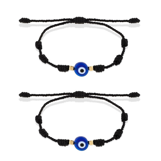 Yolev 2 Pieces Evil Eye String Bracelets Handmade Black String Evil Eye Bracelet Adjustable Good Luck Bracelet Nylon String Cute Ruffle Ankle Socks for Women