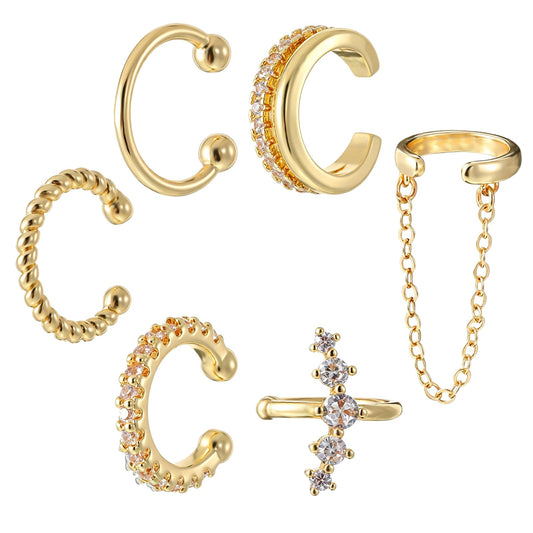6Pcs Ear Cuff Earrings Non Pierced Earrings 14k Gold Plated Ear Cuffs