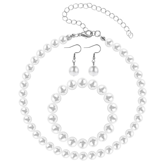 Yolev Faux Pearl Jewelry Set Simulated Pearl Necklace Bracelet Dangle Earrings Birthday Christmas Jewelry Gift for Mom Wife Sister Best Friend