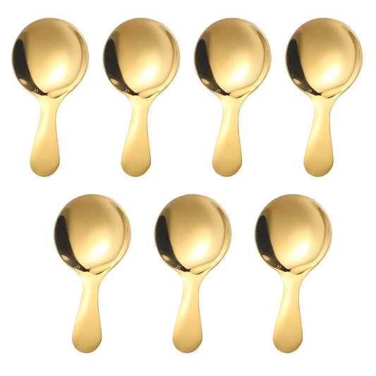 7 PCS Mini Gold Spoons - Short Handle Stainless Spoon for Canisters - Gold Coffee Spoons Small Candy Sugar Spoon for Salt Sugar Condiments Coffee Tea Desserts