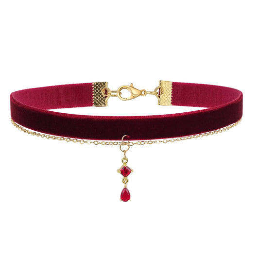 Velvet Choker Collar Necklace Red Pendant Choker Necklace Layered Velvet Chokers Necklace Goth Collar Choker Necklace Vampire Accessories Jewelry for Women Girls (Red)