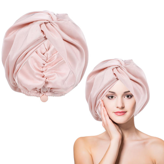 Silk Bonnet for Sleeping Women Satin Hair Bonnet with Tie Band Pink Silk Hair Bonnet for Washing Makeup and Sport(pink)