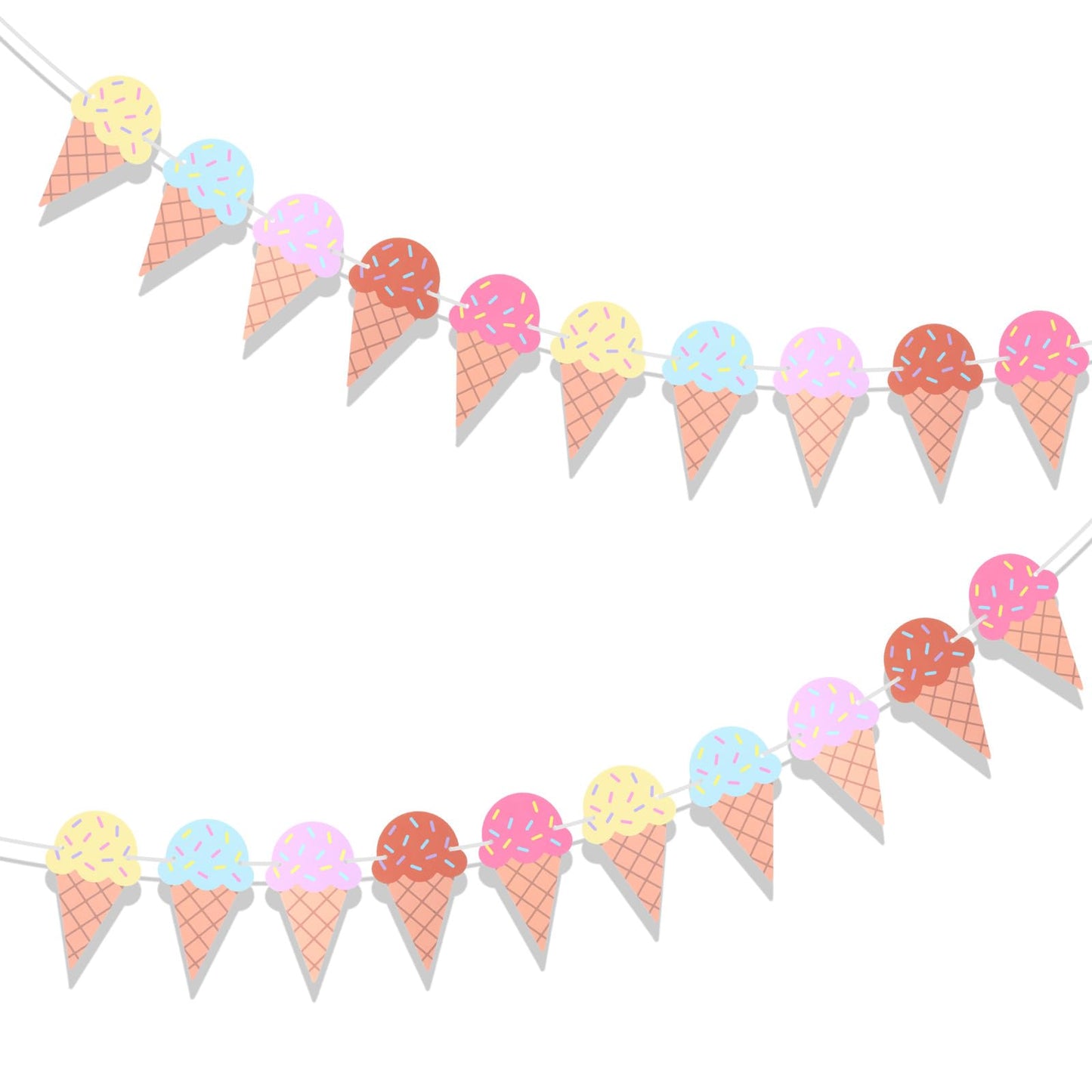 2 Pcs Ice Cream Banner- 5m Summer Ice Cream Party Decorations- Paper Party Supplies Garland Sign for Sweet Birthday Wedding Holiday Bachelorette House Decor