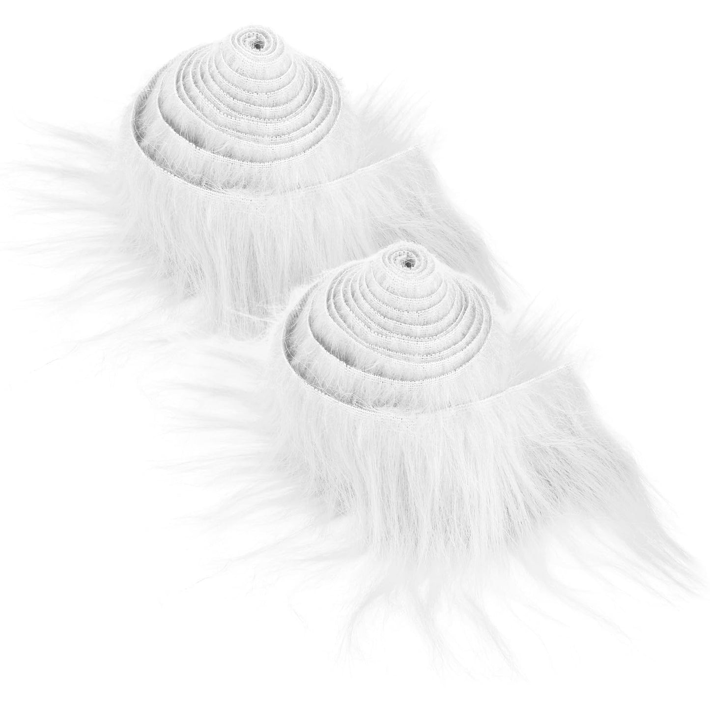 Lusofie 2Pcs Shaggy Plush Faux Fur Fabric Precut Strips 2x60inch Fur Fluffy Fuzzy Craft Fur for Gnomes Beard Santa Claus Hair Dwarf Cosplay Costume DIY Craft Decoration (White&White)