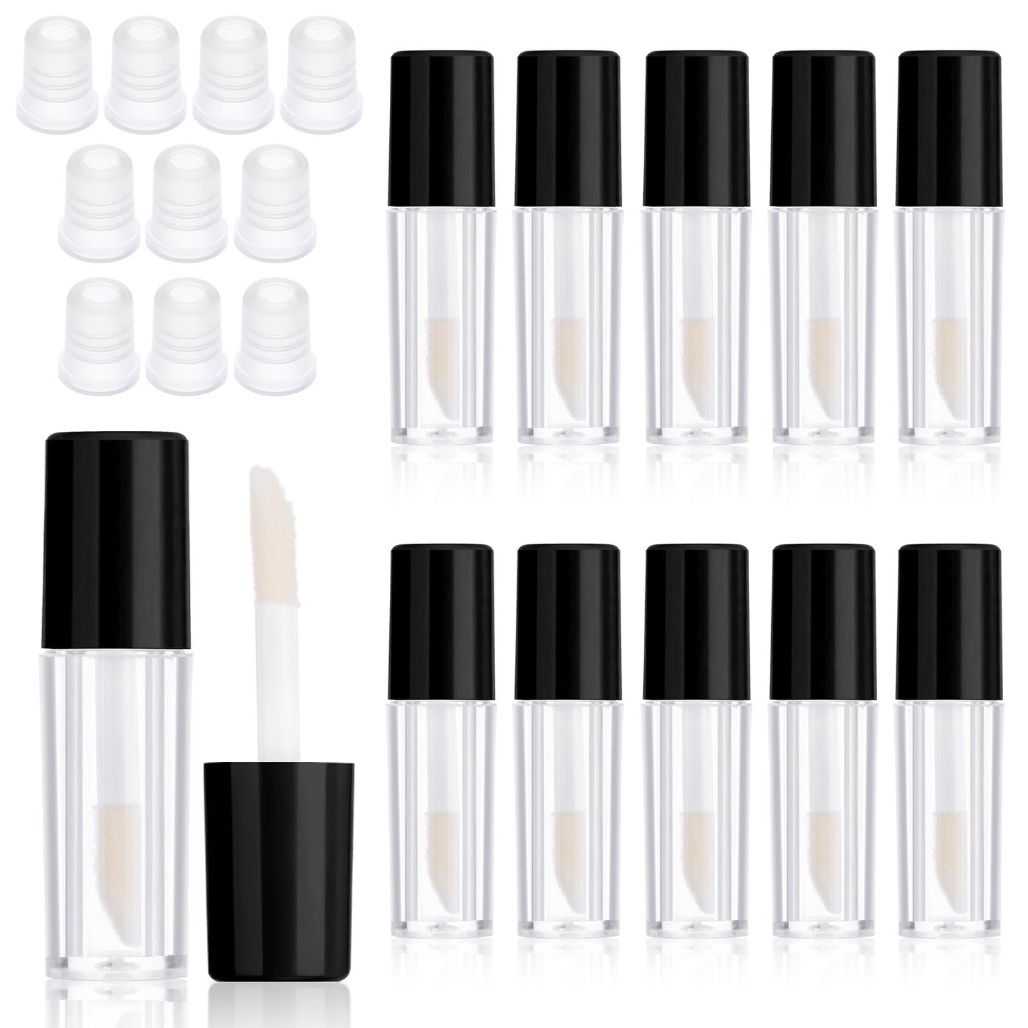 Meyeyaia 10PCS Mini Lip Gloss Tubes 1.2 ml Clear Refillable Empty Lip Gloss Tubes for Lipstick Balm Different Samples Travel Refill Mini Lipgloss Tube Containers Women DIY Cosmetics with Black Lid