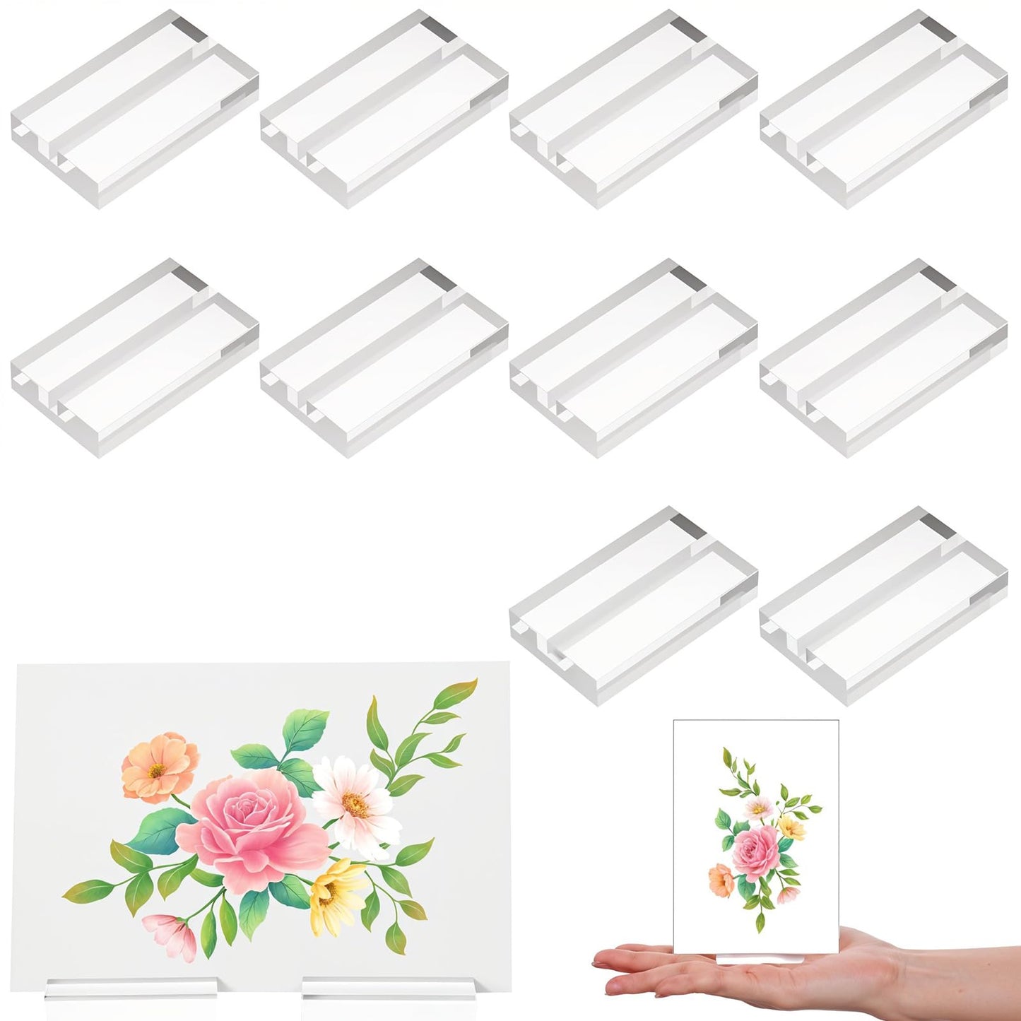Yolev 10 pcs Acrylic Card Holder,Clear Wedding Acrylic Stand Name Card Wedding Sign Disply for Photos Table Numbers Exhibition, Office, Restaurant, Business