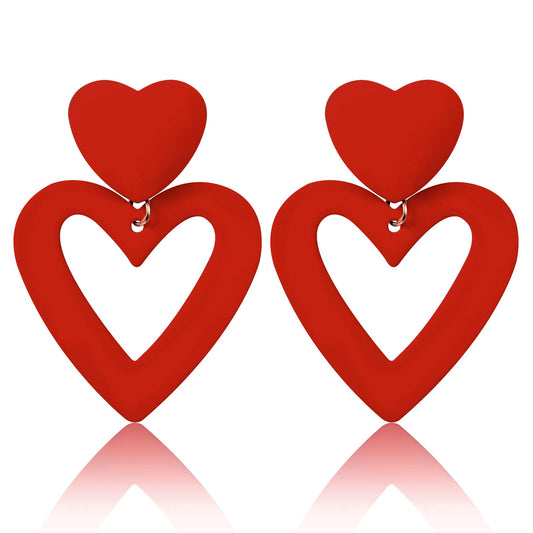 Red Heart Earrings Double Heart Earrings for Women Red Heart Earring Love Heart Earrings Dangle for Valentine's Day Mother's Day Birthday Heart Shaped Earrings for Women Girl Jewelry Gifts