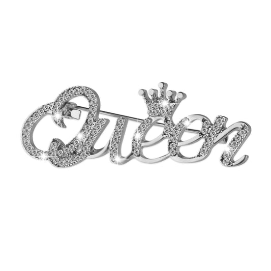 Yolev Queen Crown Brooch Pins for Women Girls Party Fashion Bling Luxury Fashion Rhinestone Crystal Lapel Pin Sweater Shawl Clip Accessories For Dress Clothing (silver)