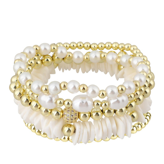 Lusofie Gold Beaded Bracelets Pearl Gold Bracelet Stack Stretch Gold Bracelets Gold Plated Bohemian Bracelets Beach Bracelets Stackable Bracelets for Women Teen Girls Trendy Jewelry Beaded Bracelets