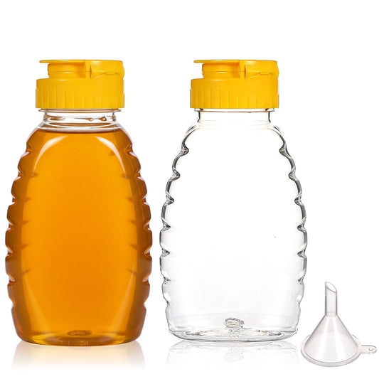 Fiyooau 2 Pack 6 oz Honey Bottles Food Grade Plastic Honey Squeeze Bottle Empty Refillable Honey Dispenser No Drip Honey Jars Container with Leakproof Flip-Top Caps for Storing and Dispensing