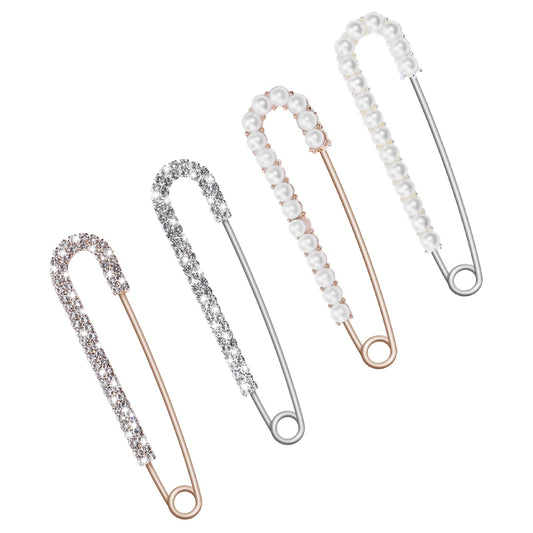 Lusofie 4 Pieces Brooch Pins Pins Sweater Shawl Clips Faux Crystal Brooch Safety Pins Brooches Women Faux Imitation Pearls Rhinestone Crystal Brooch Safety Pins