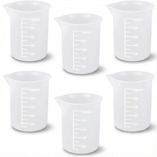 6 Pcs Silicone Cups for Melting Chocolate,100ml Reusable Silicone Measuring Cup, Soft Mixing Cups with Precise Scale for Resin Molds Jewelry Making DIY Craft