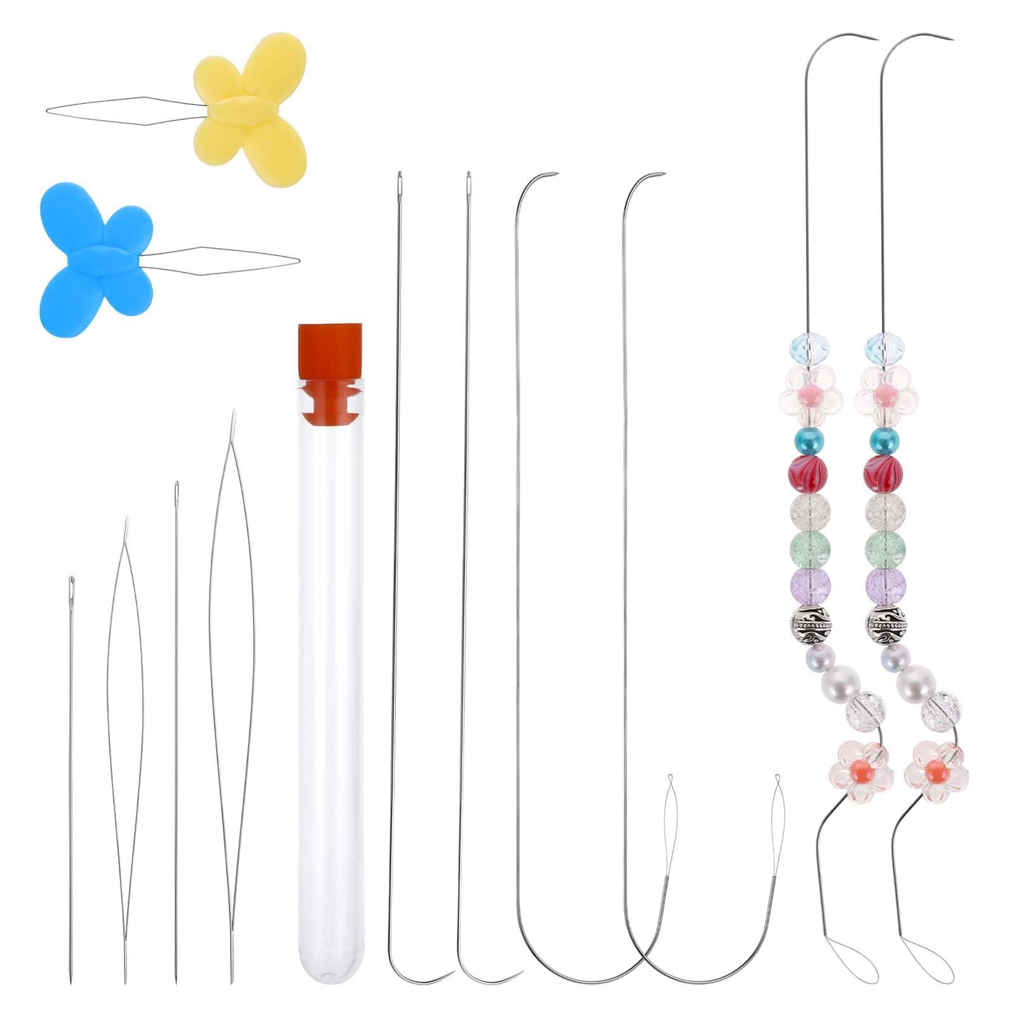 Lusofie 10Pcs Beading Needles for Jewelry Making, Bead Spinner Needles, Big Eye Beading Needles, Seed Bead Needles with Straight Handle and Threaders Stainless Steel Beading Needle Set for Bracelet Ne