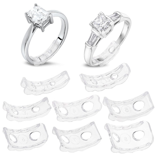 8 Pcs Invisible Ring Size Adjuster for Loose Rings Plastic Ring Sizers for Loose Rings Flexible Ring Guards with Hole Anti-Slip Ring Adjusters for Women Men Ring, 8 Sizes