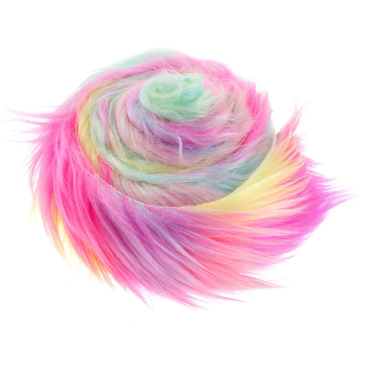 Lusofie Shaggy Plush Faux Fur Fabric Precut Strips 2x71inch Rainbow Fur Fluffy Fuzzy Craft Fur for Gnomes Beard Santa Claus Hair Dwarf Cosplay Costume DIY Craft Decoration (Rainbow)