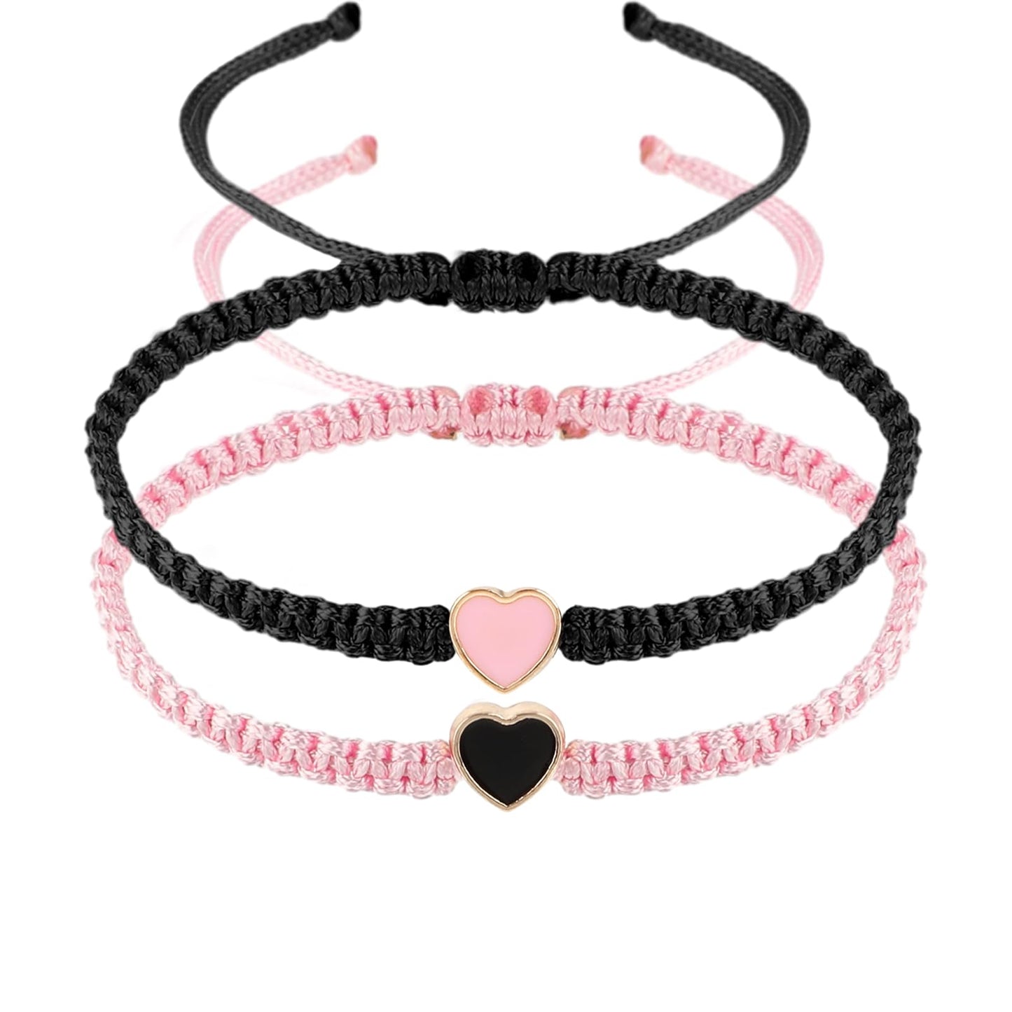 Telooco Set of 2 Colorful Heart Beaded Matching Bracelets for Couples Adjustable Heart Friendships Bracelets set Couples Gift for Anniversary Boyfriend Girlfriend(Black and Pink)