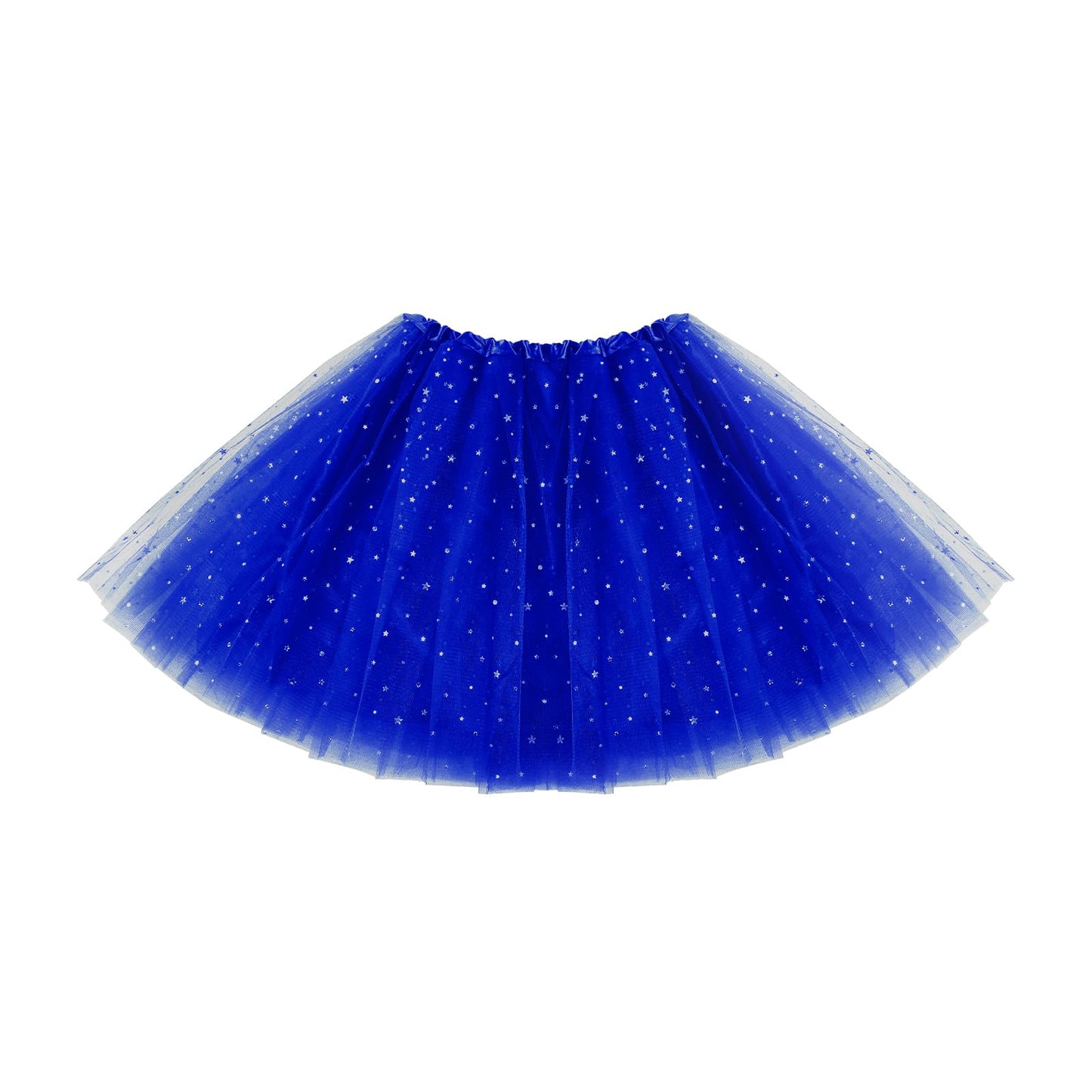 Tutu Skirts for Women Adults Tulle Skirts with Sequin Stars 3 Layered Mesh Skirt with Lining Retro 80s Fancy Dress for Women Bubble Skirt for Rave Costume Party Dance Running Cosplay(blue)