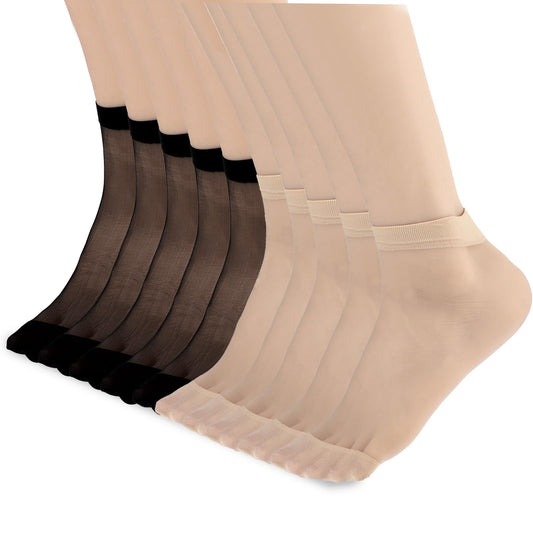 HaiFafafaing 10 Pairs Women's Ankle High Sheer Socks, Lightweight Hosiery Sheer Socks, Reinforced Toe Ankle Stockings for Women, One Size Fits All, Black Nude Colors