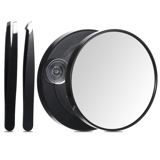 DIVINA VITAE 30X Magnifying Mirror Hand Mirror With Suction Cups Travel Magnifying Mirror, Small Magnifying Mirror with 2pcs Precise Tweezers for the Removal of Female Facial Hair (3.5 inches)