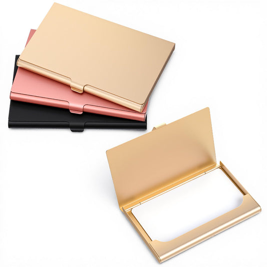 HaiFafafaing 3 Pcs Metal Business Card Holder for Women, Slim Pocket Business Card Holders, Flip Cover Professional Name Cards Wallet, Black Gold Rose Gold Colors