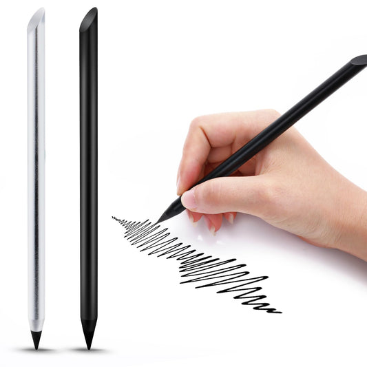 Yolev 2 Pieces Metal Inkless Pen Inkless Erasable Pencil Metallic Pencil Aluminum Pencil with 2 Replaceable Nib Write Pen Aluminium Pencil Metallic for Writing, Drawing, Drafting